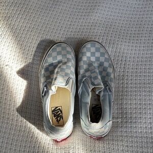 Vans Blue and White Checkered Slip-On Sneakers